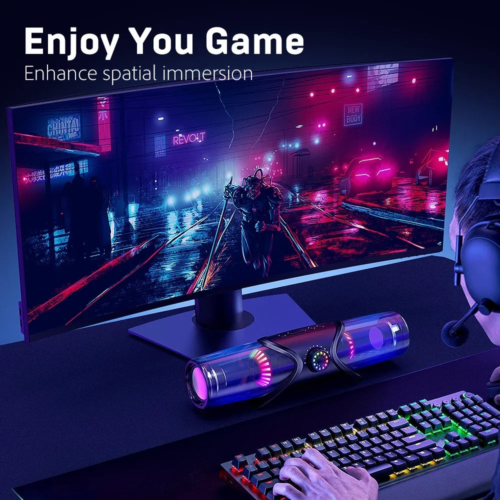 Speakers Light,PC Laptop Bar with Headphone SoundBar,Computer for Speakers,Bluetooth Speakers GS03 RGB Monitor WolfLawS 3.5mm Computer Subwoofer,USB Desktop Jack with Powered for Sound