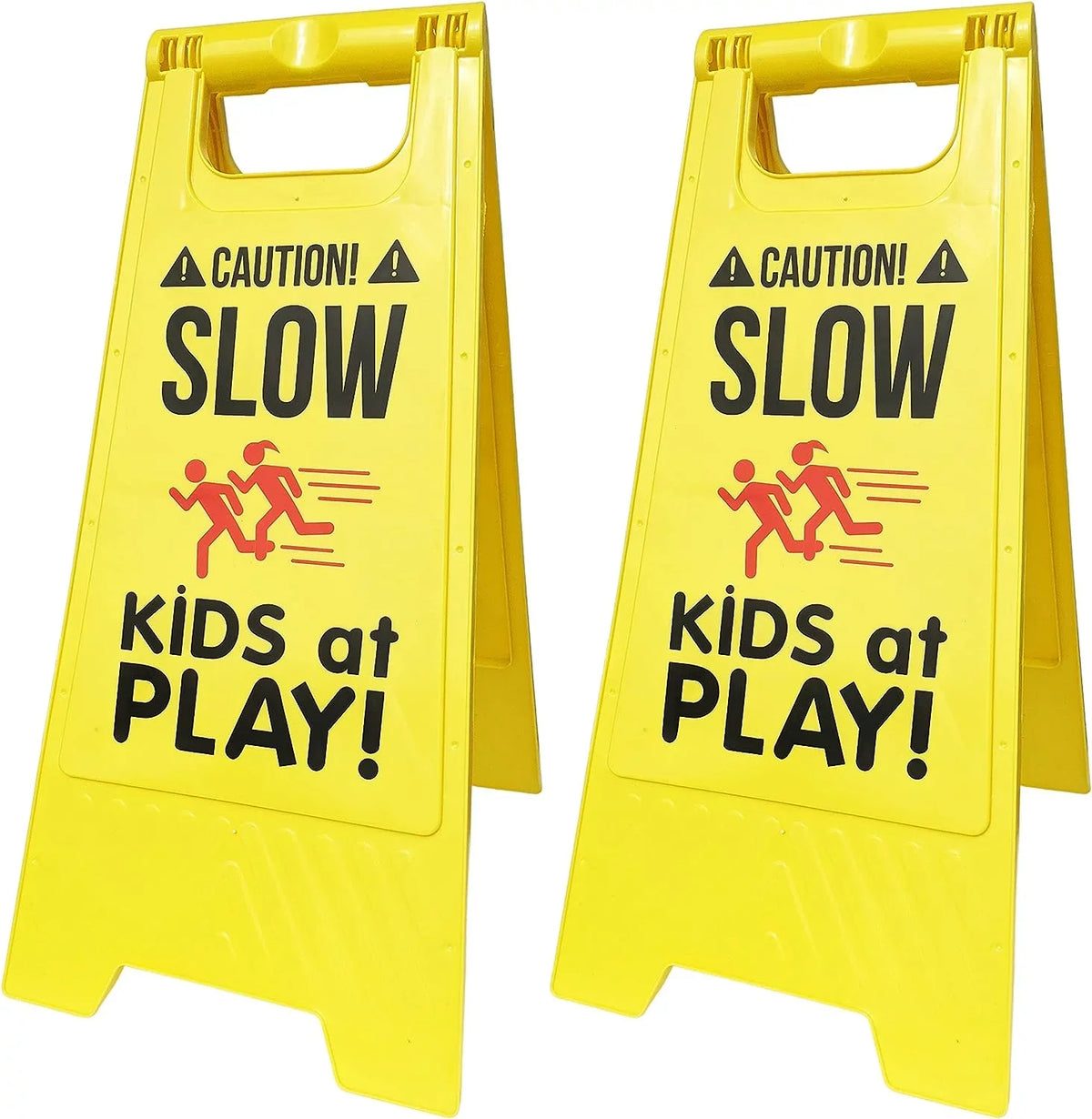 Signs, Double Carrying at Visibility Signs, - SciencePurchase High SLOW Color, Fold-Out by Standing Sided, Portable Handle Pack PLAY! Caution! with Yellow - 2 KIDS
