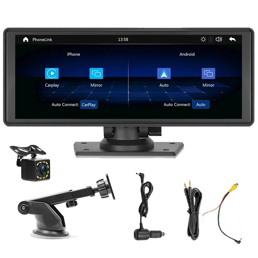 Stereo Synchronization/Rear Player with Stereo,Newest Car Bluetooth Unit Touch Screen with Car Navigation Carplay&Android 9.3 Auto Portable Transmitter,AUX, Bluetooth/FM FM Inch TF Wireless Camera