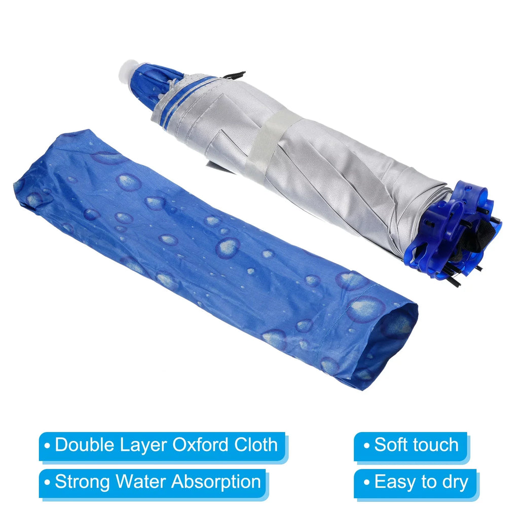 Layer Cap OD Oxford Head Fabric Sun Double Umbrella Hat, 37.4" Blue with Uxcell Strip, Folding Rain