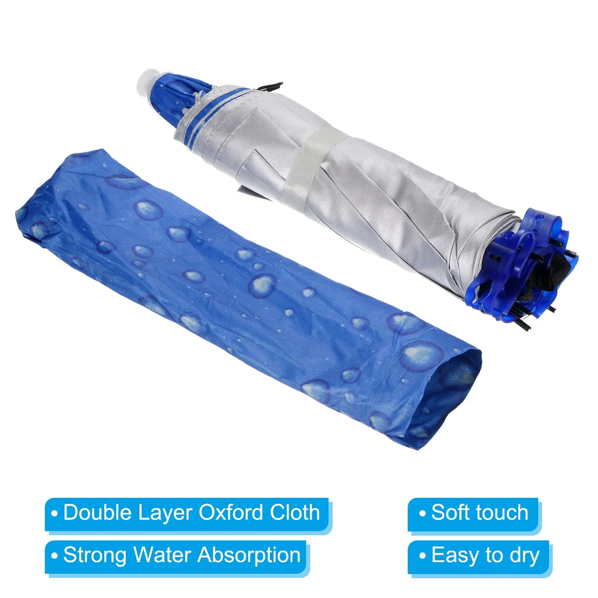 Layer Cap OD Oxford Head Fabric Sun Double Umbrella Hat, 37.4" Blue with Uxcell Strip, Folding Rain