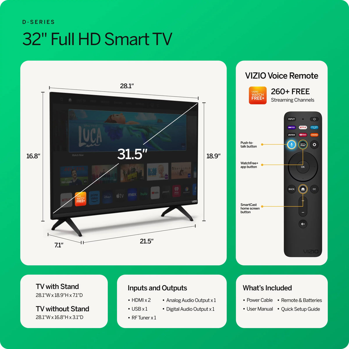 Only) VIZIO D-Series (Online D32fM-K01 LED NEW [Refurbished] Class Smart 2023 TV Restored 32" FHD