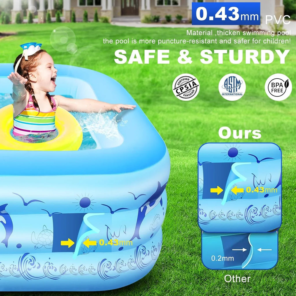 Pool up Inflatable Pool 2024 Lights, Backyard Pool Large Blow Upgraded Kiddle Kids,Adults, Solar Inflatable Thickened with Pool Family Pool, Swimming 105"x65"x25''Oversized for for Powered,