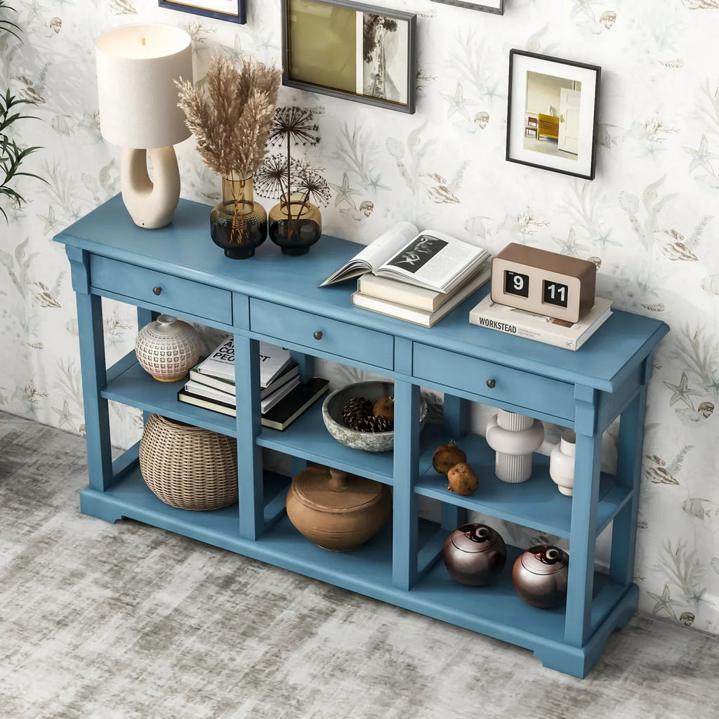 (Navy TREXM and Living Room SKU WF298765AAM) Open Retro Console Table/Sideboard OLD Shelves Ample for Drawers with Storage