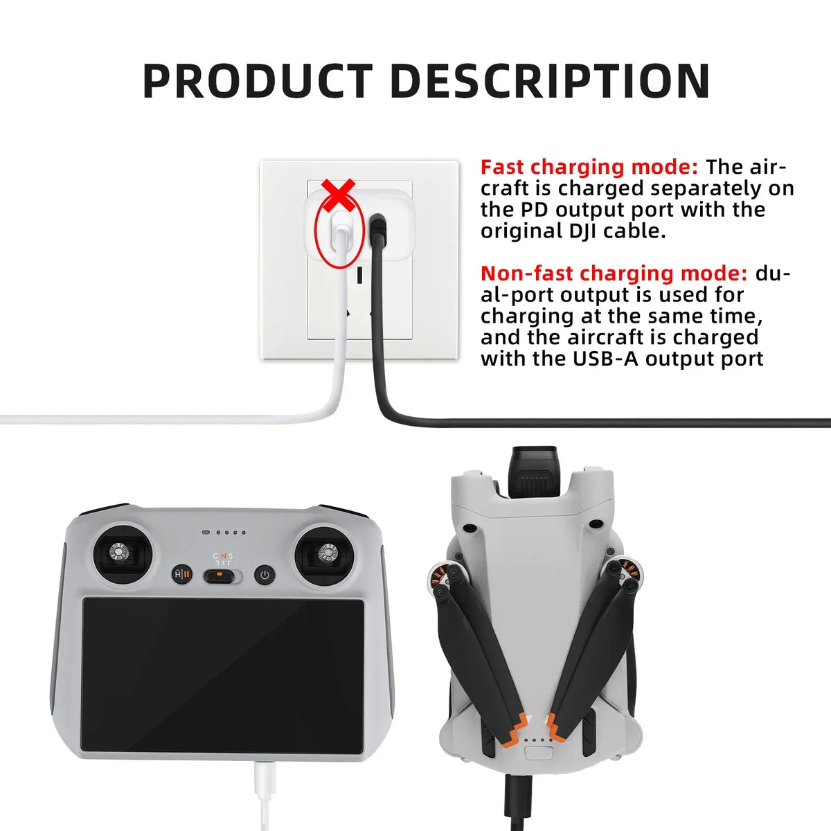 DJI with USB 3 30W Parts Charger Type-C Mini for Cable Charging Dual-Port 2/Mini Charging Pro
