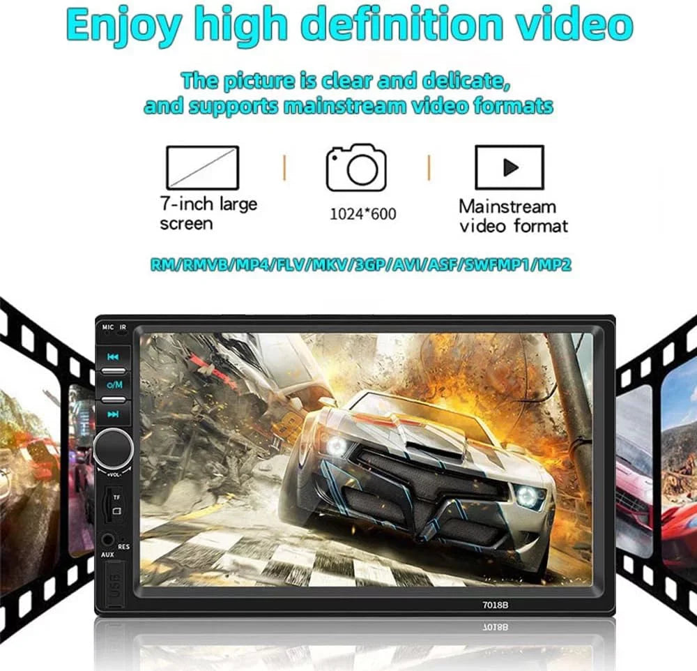 Receiver with USB FM Audio Din with Double Radio Backup Mirror Stereo Bluetooth Camera Screen and 7 Car Touch Radio Inch Car Control Remote Link
