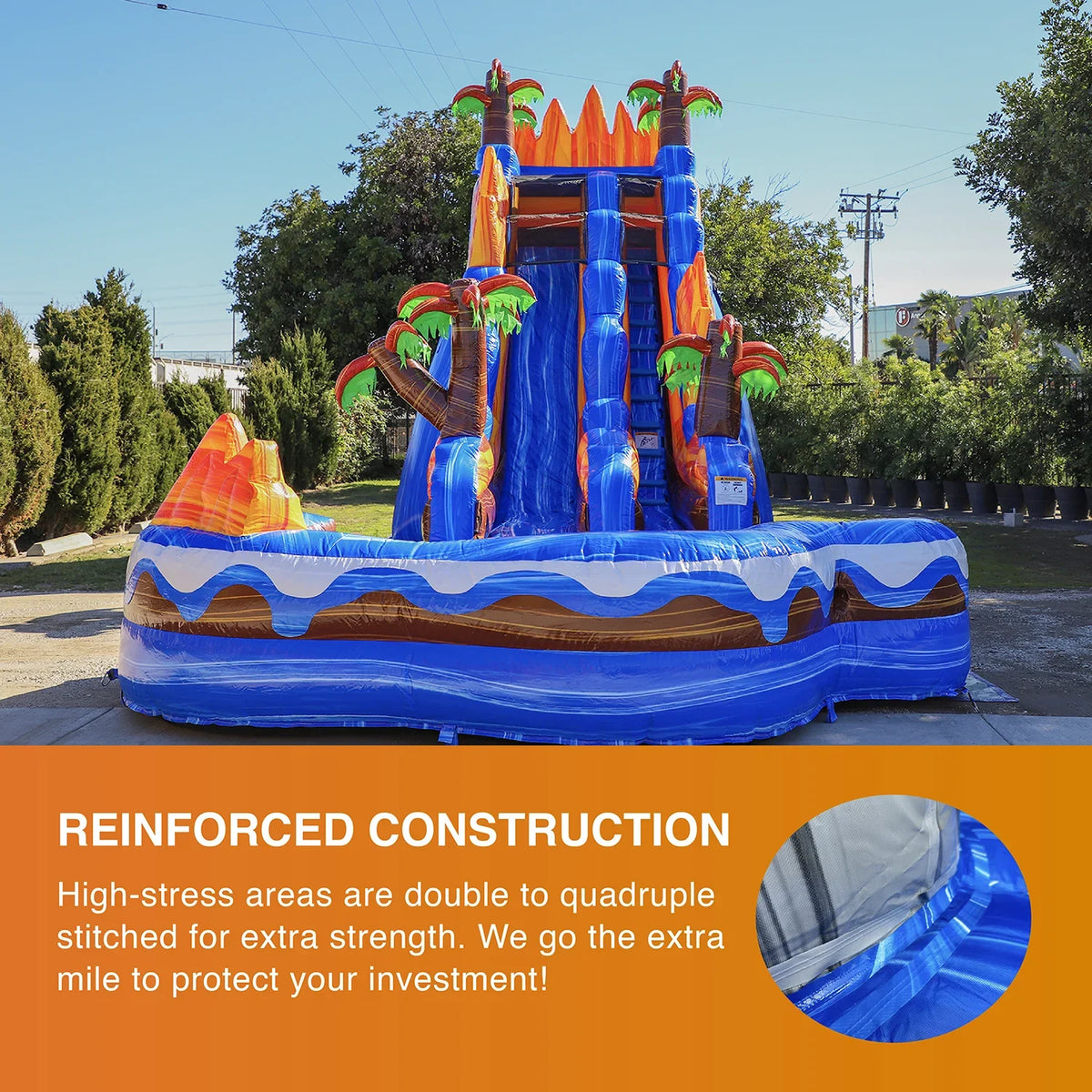 Blower), PVC Commercial with JumpOrange Detachable and Grade Pool Adults Vinyl Waterslide, Inflatable exterior (with for 19' Tall Oasis liquid Kids Slide