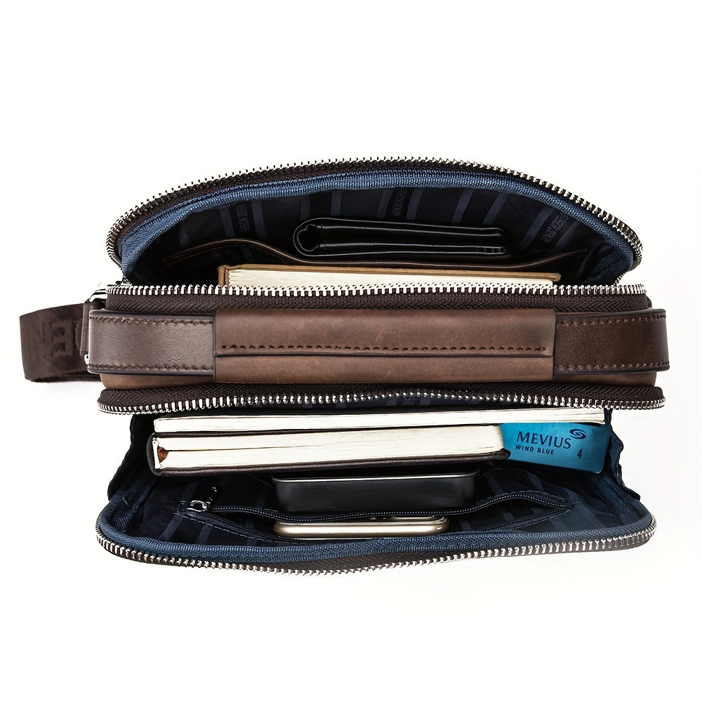 Bag Casual Genuine Cowhide Shoulder Vintage Bag DENIM Messenger Crossbody Men‘s MICHROE N2333-1ZF Designer Leather Handbags