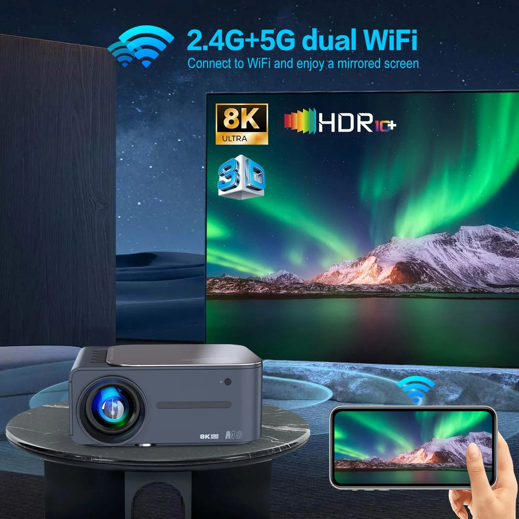 Voice moobody WiFi 80,inch Projector Intelligent HDR Large Control Ultra Keystone Correction BT5.0 8K 9 Android Screen AI 2.4G+5G Clear