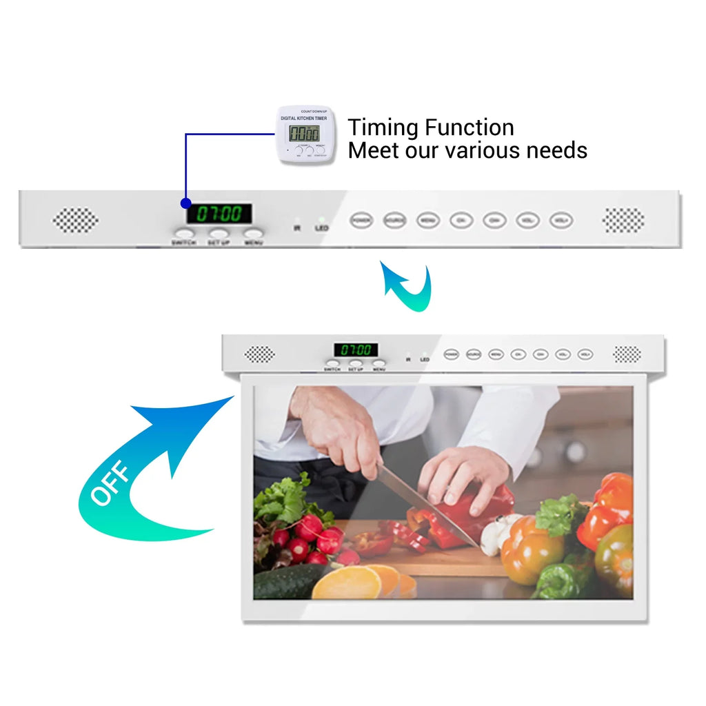 TV, SYLVOX Android TV 1080P FHD Bluetooth Cabinet TV, Under 15.6 Built-in Kitchen Support inch Smart Smart Assistant Play, WiFi