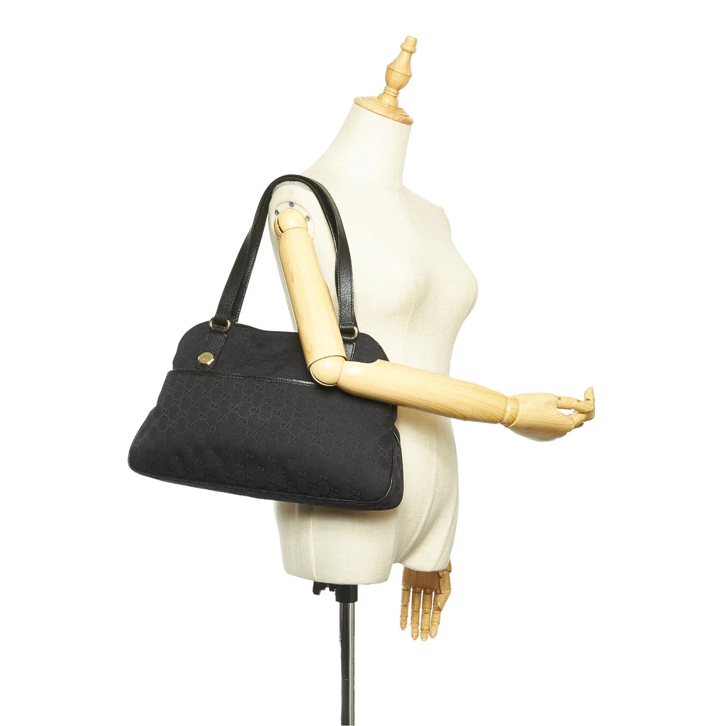 Pre-Owned Shoulder Bag GG Fabric Women Canvas Black (Good)