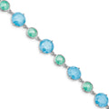 CZ Silver Ice 7.25 in Green/Blue Bracelet Q-QX970CZ Sterling w/1in ext Rhod-pltd