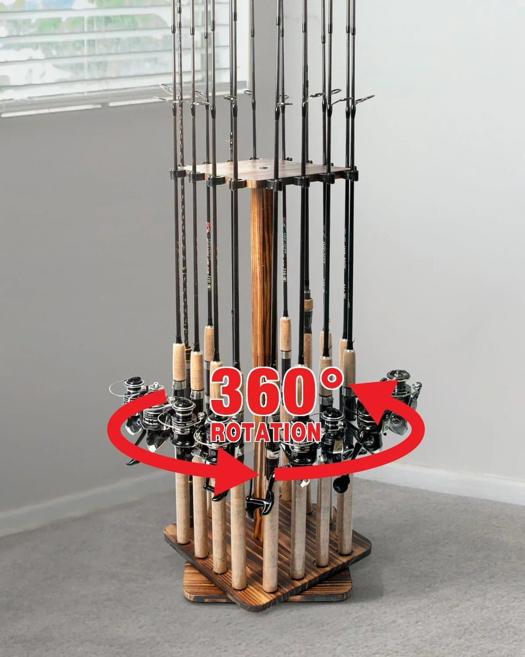 Rods 16 Holders Rotating to 360 Garage Wood Ghosthorn , Men Pole Holds Fishing for up Rod Degree Gifts for Fishing