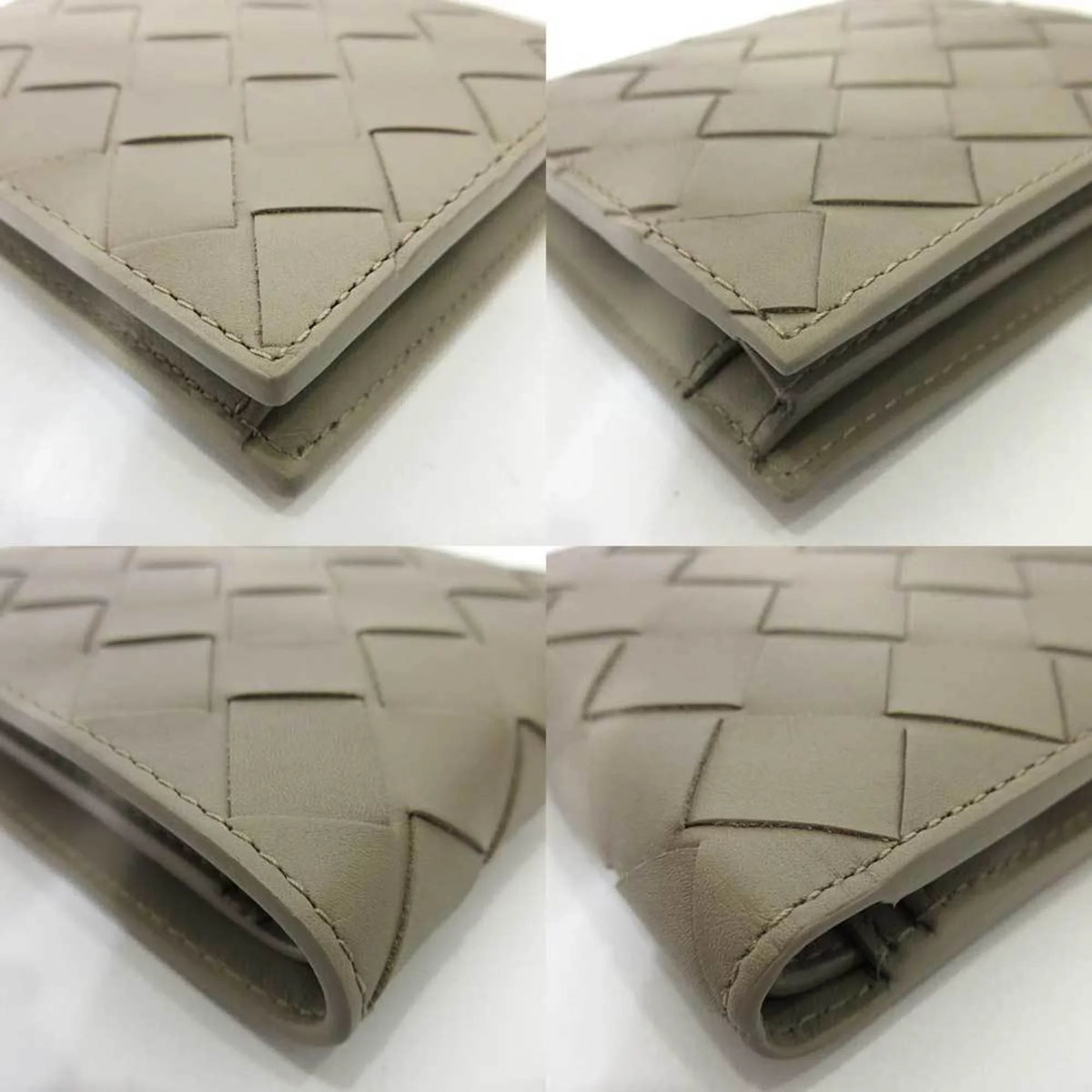 New) (Like Mini Folded Women's Bottega Wallet Calf Veneta Greige Pre-Owned Intrecciato Beige Square Men's