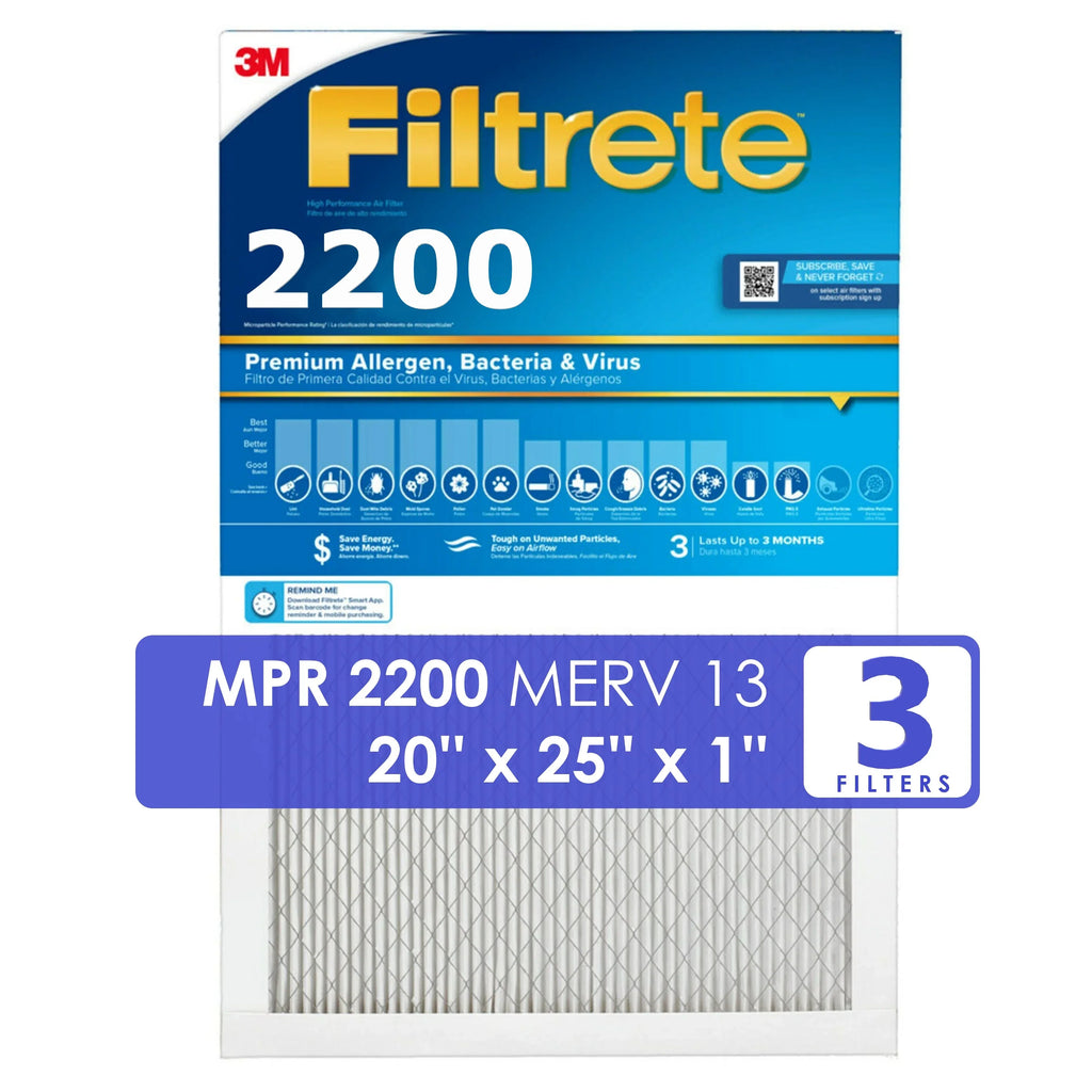 Premium (20x25x1) 3M Home Air 2200 - - Pollutants Filters FILTERS Filters 3 Series Allergen Filtrete *EN &