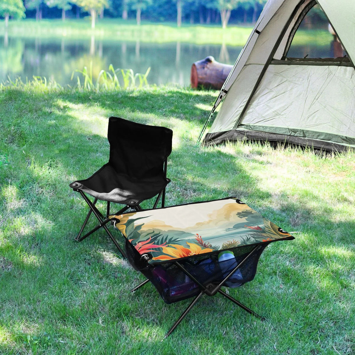 Compact Fishing Portable Table Beach Folding exterior Storage Bag Camping Picnic Travel Leaves with Palm for Table Table BBQ Landscape