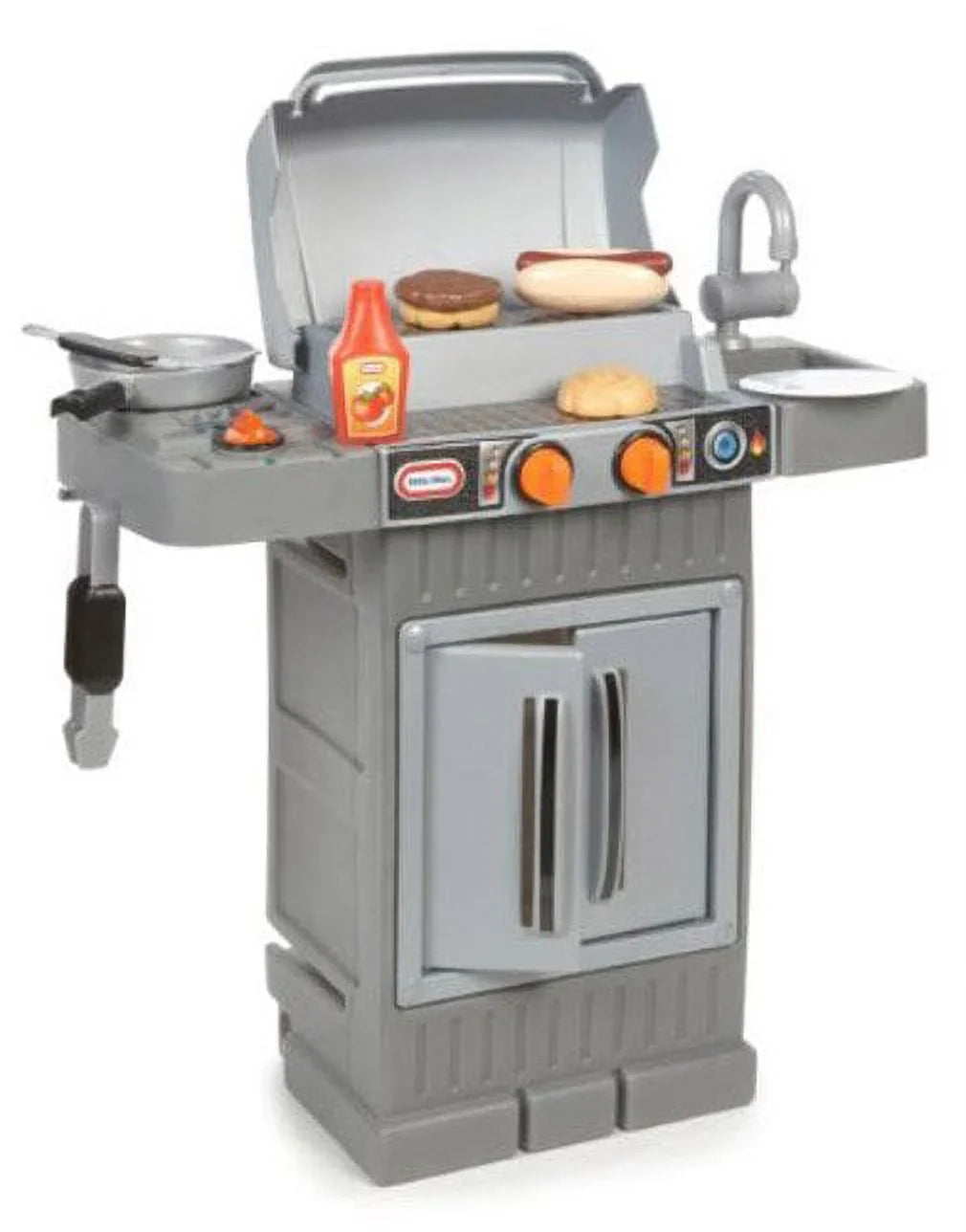 Little Girls Play Grow Playset, BBQ 2 Kitchen 8-Piece Toys Toddlers Gray, Ages 3 'n For Kids Grill 4+ Boys Cook Tikes Pretend