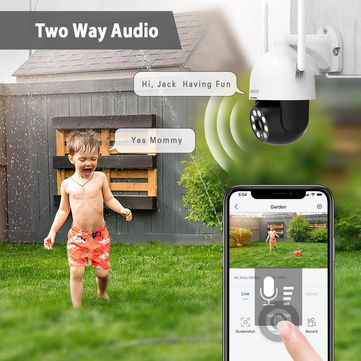 Night Camera Surveillance WiFi Camera with Camera, Waterproof Way 2 2K PIR Camera with Vision Wired 360° View, DEKCO Security Sensor, exterior Spotlight, Audio Motion
