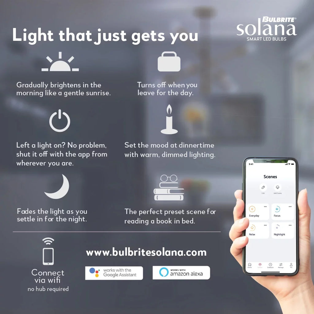 40 WiFi Watt Smart Chandelier Bulb Connected 3-Pack 90CRI LED B11 Equivalent Light Bulbrite Solana