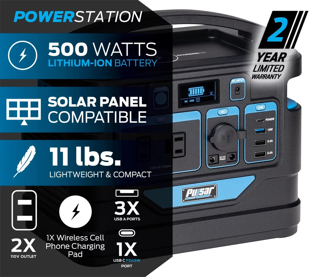 Watt Wireless (518Wh and Charging Portable Capacity) with Lithium-Ion Display LCD 500 Power Pulsar Pad Station