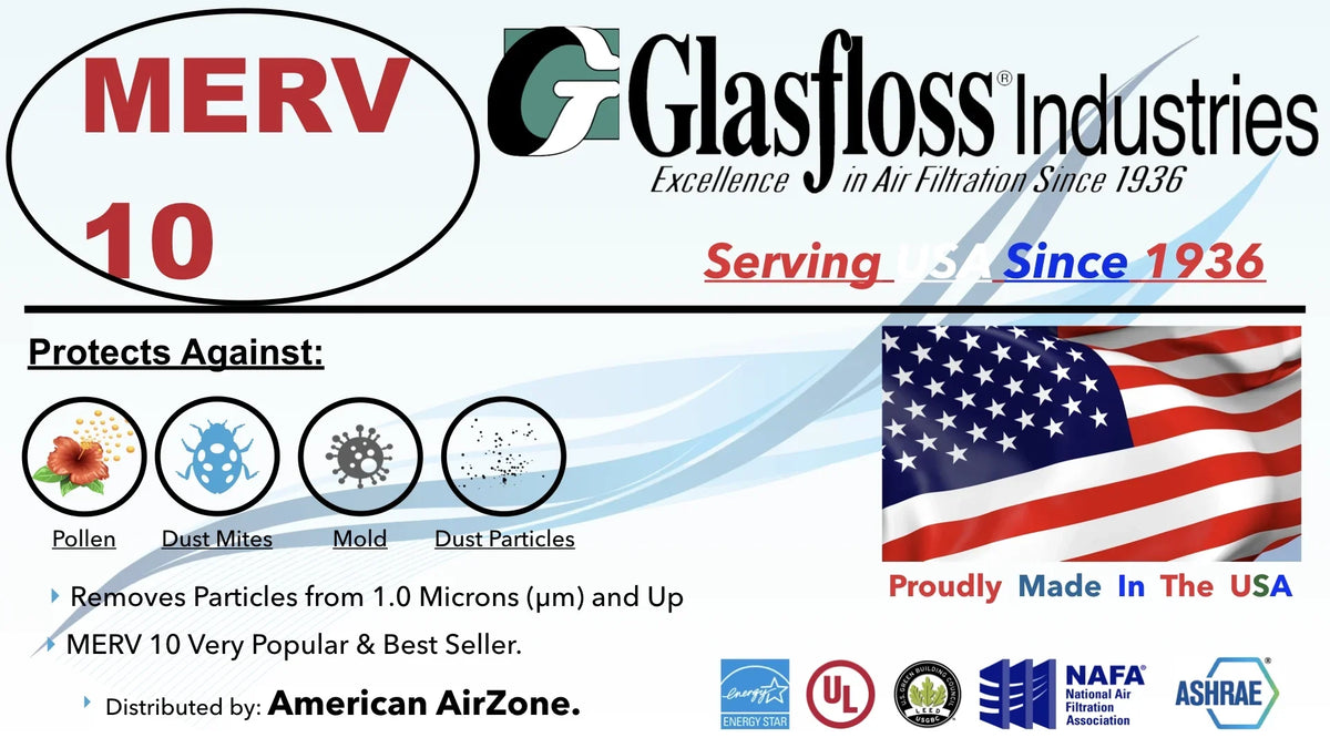 Filter 4) Filter 10x30x2 AC Home 10 Air MERV Office Furnace or of Glasfloss 2" HVAC Made - - - Air Filter (Pack Pleated In or The - Air - USA. -
