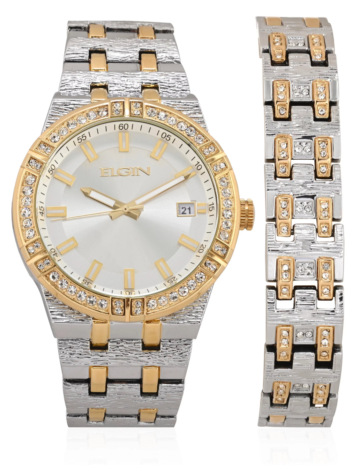 Set Male Octagon Two-Tone Watch Case Bracelet Elgin (FG170013ST) Analog and Adult