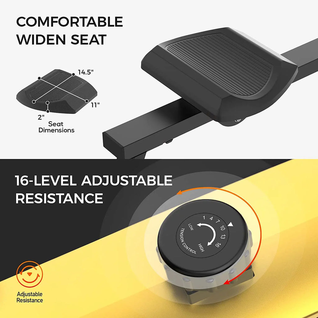 Resistance for Folding Levels Monitor - Home with Rower Machine Machines Rowing for Use Full 16 Rowing Magnetic Holder pooboo Indoor Device Body LCD