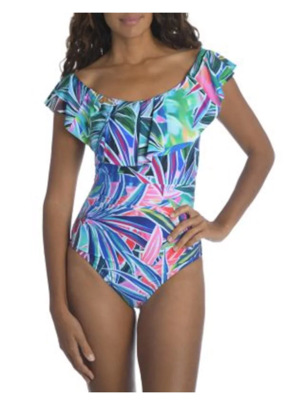 The Blue LA 10 Printed One BLANCA Women's Swimsuit Off Shoulder Piece