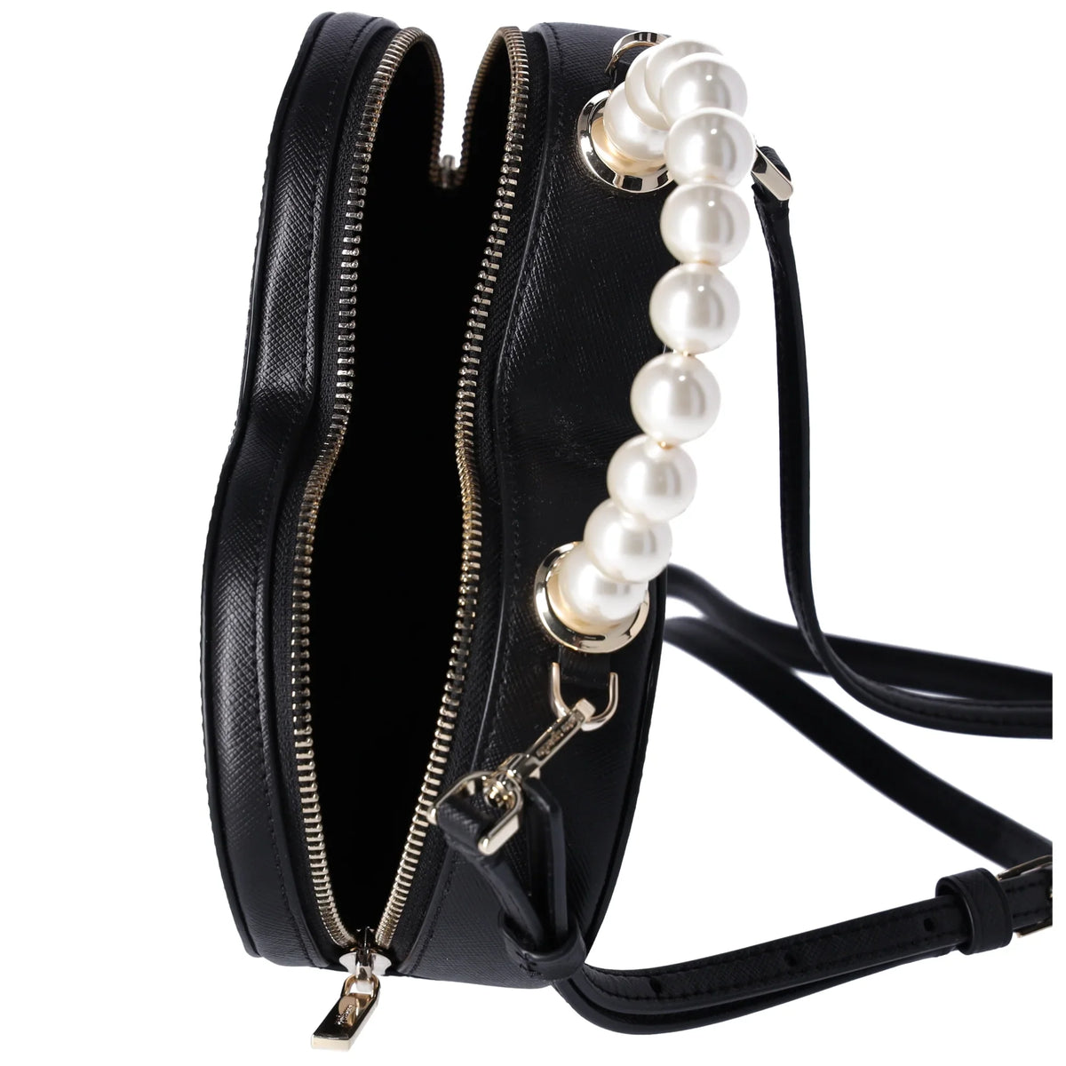 Love KF516 Kate Leather Shack Spade Heart Pearl Purse Black Crossbody