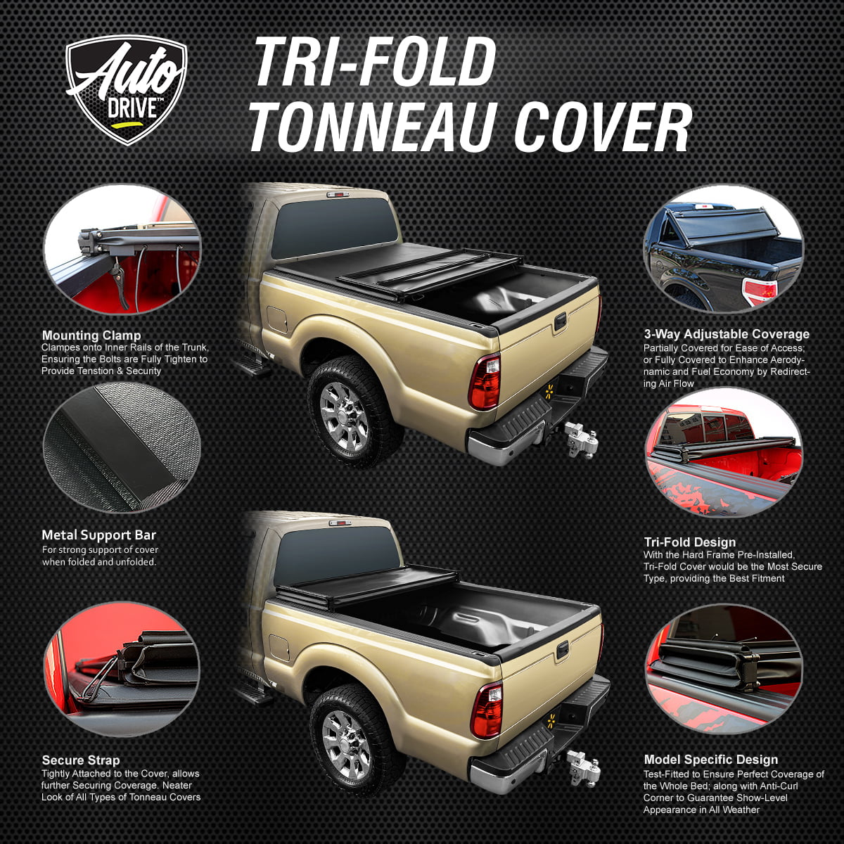 Fits Tundra 22-23 Auto Truck 6.5Ft Tri Fold Soft Cover Bed Drive Bed Tonneau