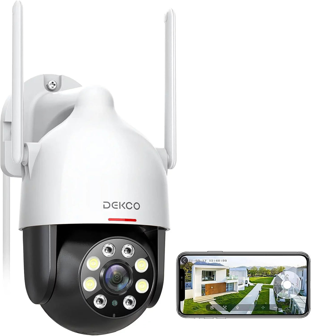 Night Camera Surveillance WiFi Camera with Camera, Waterproof Way 2 2K PIR Camera with Vision Wired 360° View, DEKCO Security Sensor, exterior Spotlight, Audio Motion