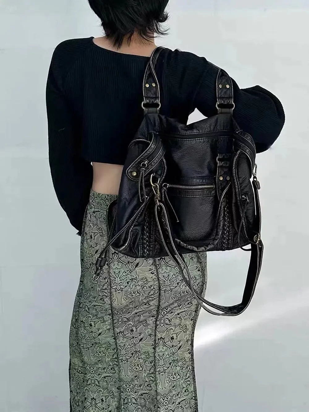 Washed Leather grade Women Handbag Capacity Vegan Office Tote Vintage Bag Bag Travel Shoulder Bag Bag Women Leather Large for Bag