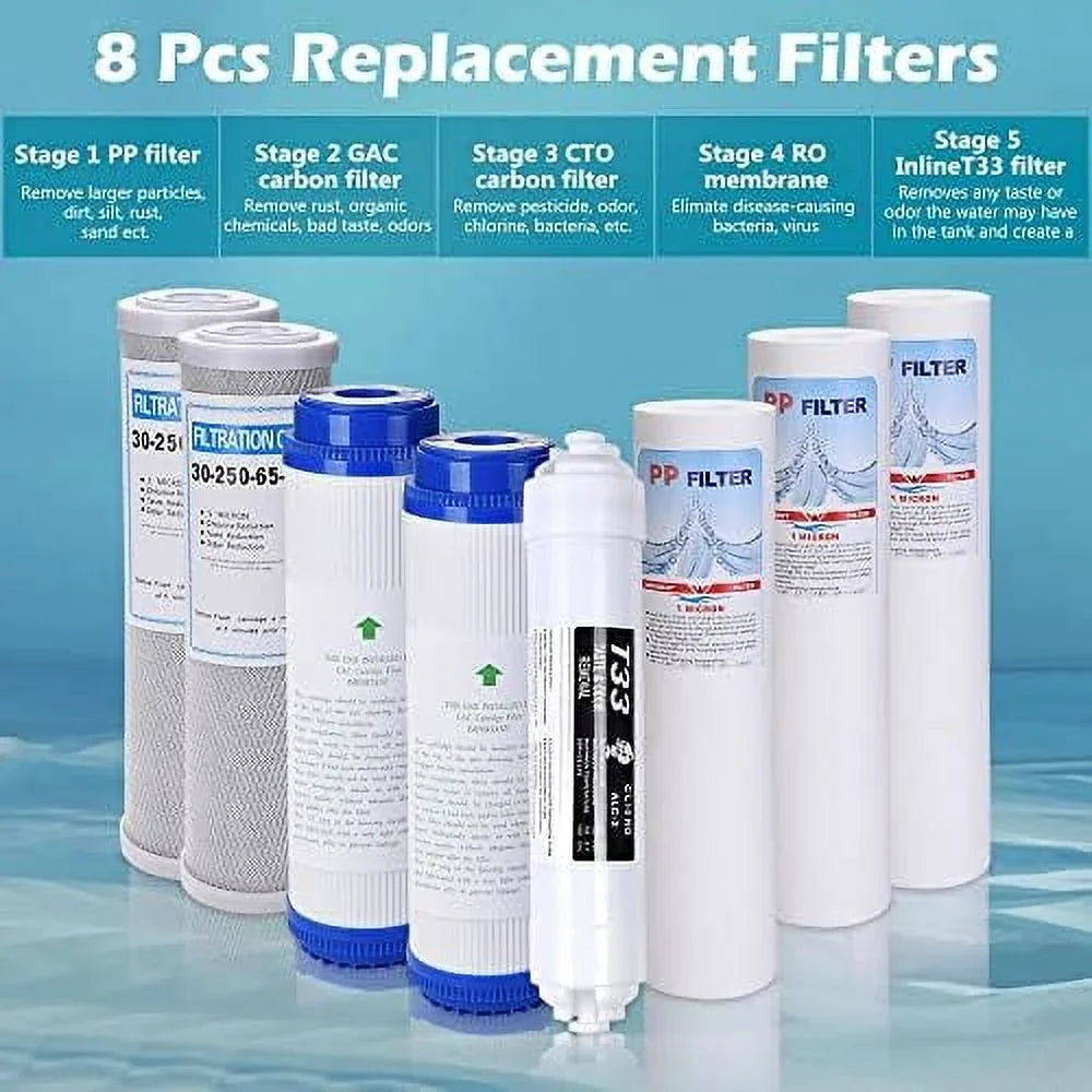 5-Stage Set Cartridges Reverse RO Filter System For Osmosis Pcs 8 Replacement