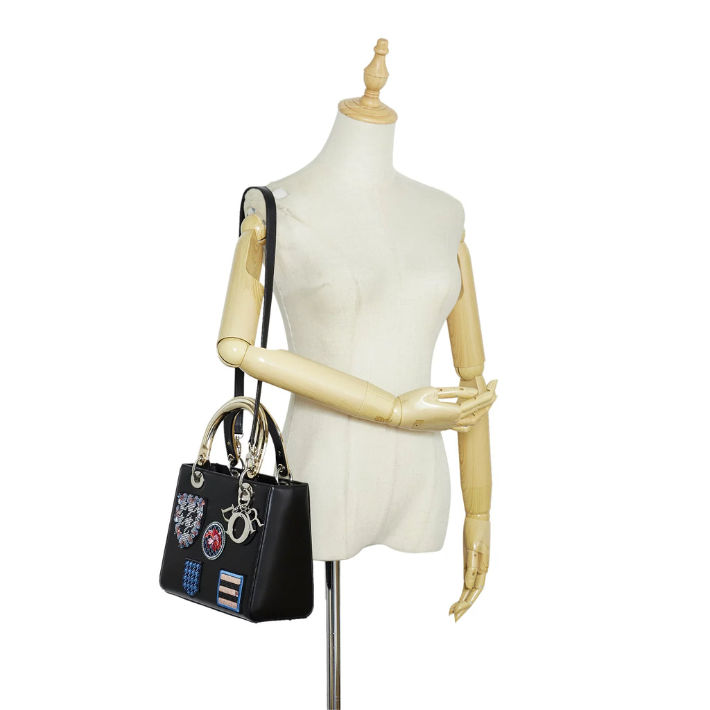 Lady Black Leather Satchel (Good) Pre-Owned Authenticated Dior Unisex Calf Medium Judgement