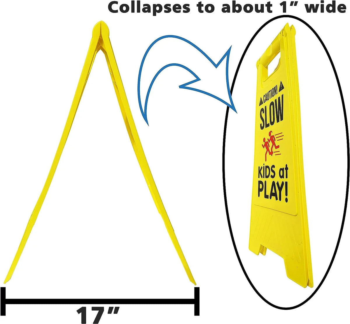 Signs, Double Carrying at Visibility Signs, - SciencePurchase High SLOW Color, Fold-Out by Standing Sided, Portable Handle Pack PLAY! Caution! with Yellow - 2 KIDS
