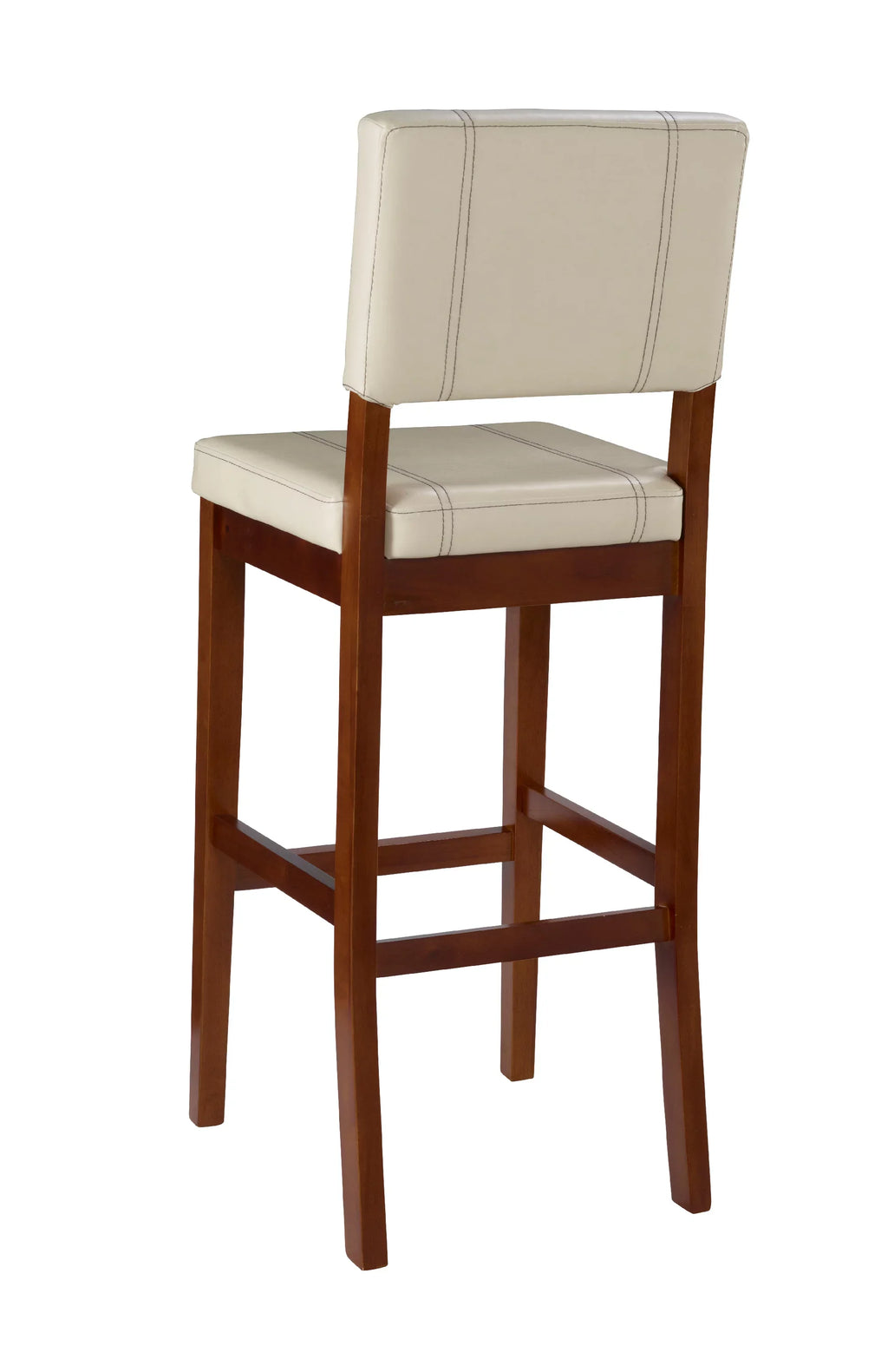 Dark Finish Medium Stool, PVC 30" Seat Mulberry Cream Height, Padded Bar Linon Fabric with Walnut
