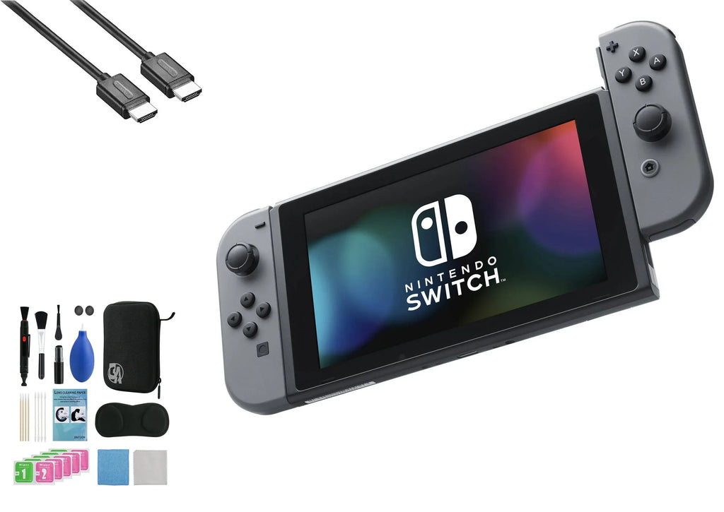 with AXTION Bundle Cleaning - Kit HDMI Like Joy-Con New Gray & BOLT Switch Cable Gray Nintendo