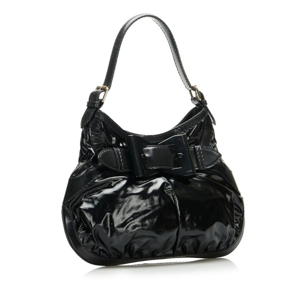 (Good) Hobo Leather Black Patent Pre-Owned Handbag Ladies Ribbon 189885 Bag