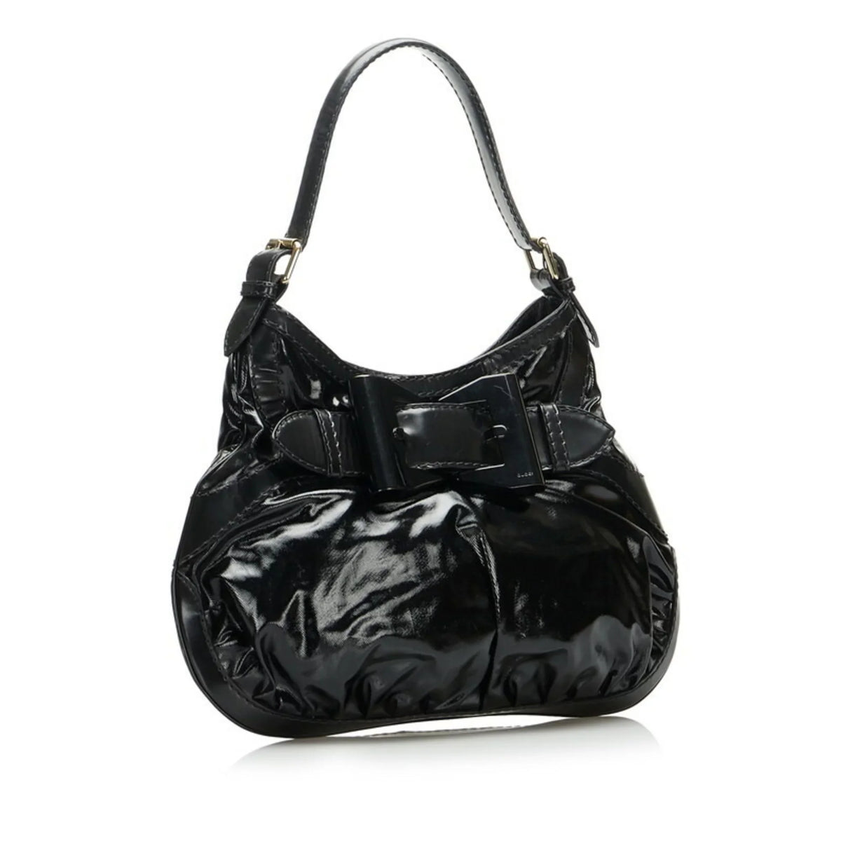 (Good) Hobo Leather Black Patent Pre-Owned Handbag Ladies Ribbon 189885 Bag