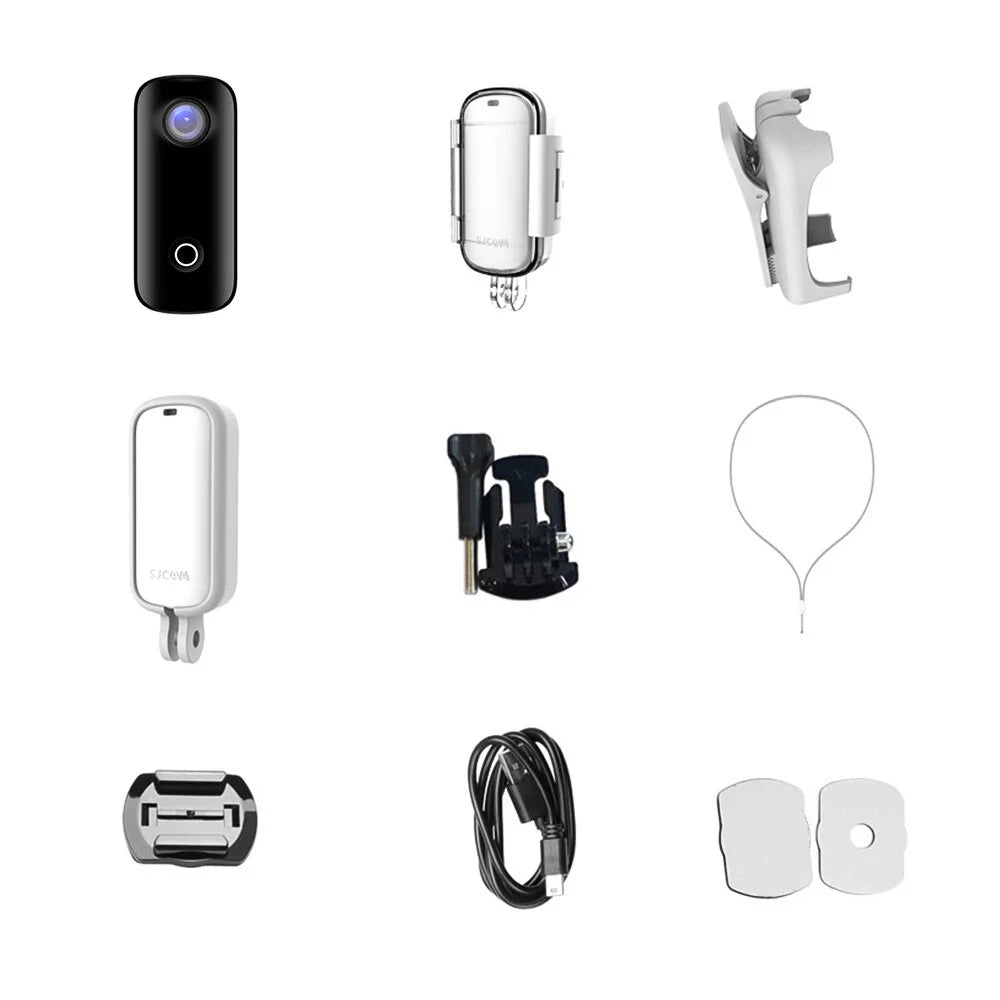 Back Video Battery Connection Mini WiFi Magnetic Waterproof SJCAM 30M Camera Action Waterproof Camera Digital with Sharing Built-in 1080P/30fps Case Clip C100 APP Body Lanyard