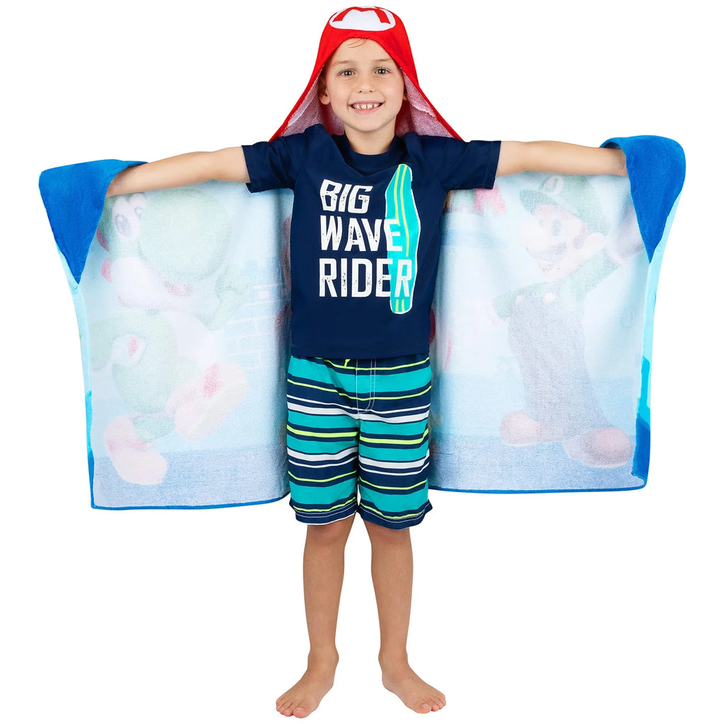 24 x Towel 50 Bath/Pool/Beach in, Super Wrap, Hooded Kids By Cotton Soft Terry Franco in Mario