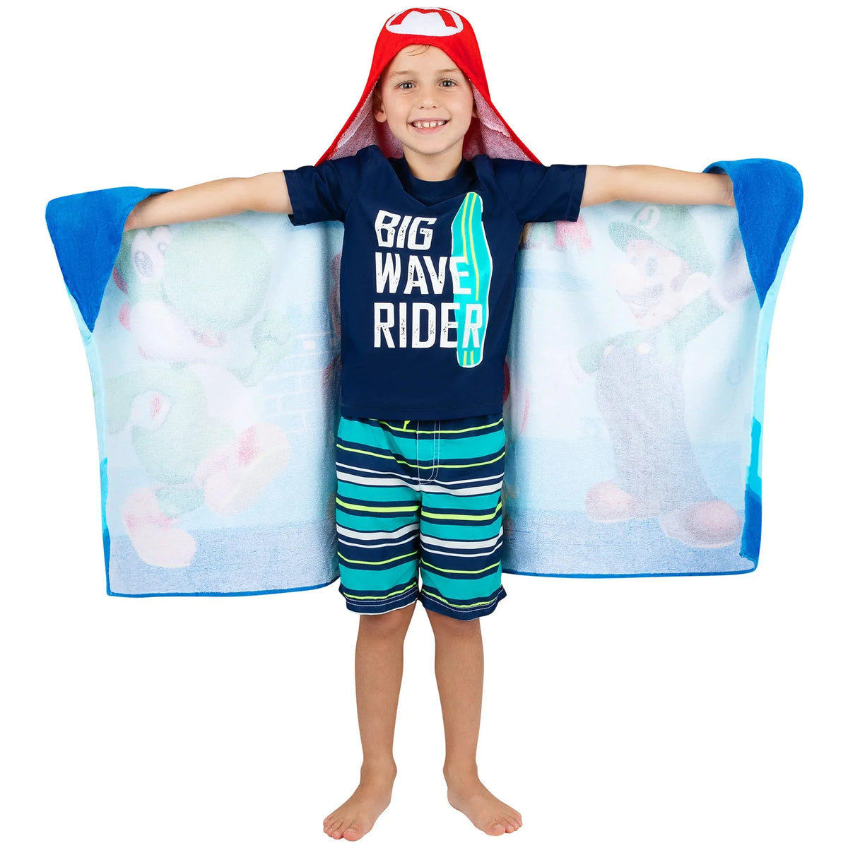 24 x Towel 50 Bath/Pool/Beach in, Super Wrap, Hooded Kids By Cotton Soft Terry Franco in Mario