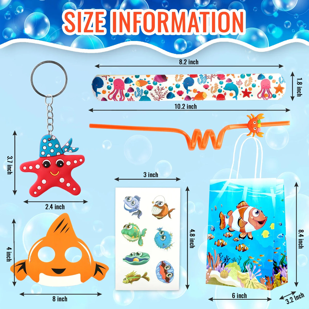 Bags Animal 12 Sea Ocean of Stickers Party Pcs Under Treat 72 Set design Keychain Sea The party Under Straw Supply Mask For The Kids Favors, Birthday