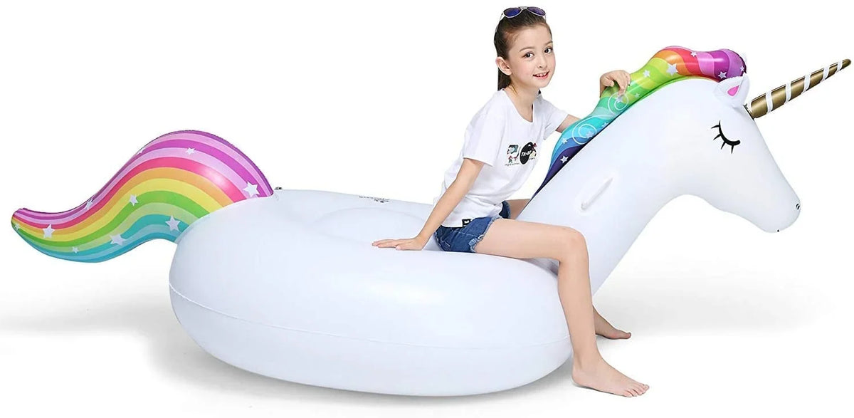 On Rideable with Adults Pool Unicorn Swimming Big Summer Kids Pool Lounge Ride Floatie Fast Toys Beach Blow Decorations Up Party Valves Raft Large Inflatable Float