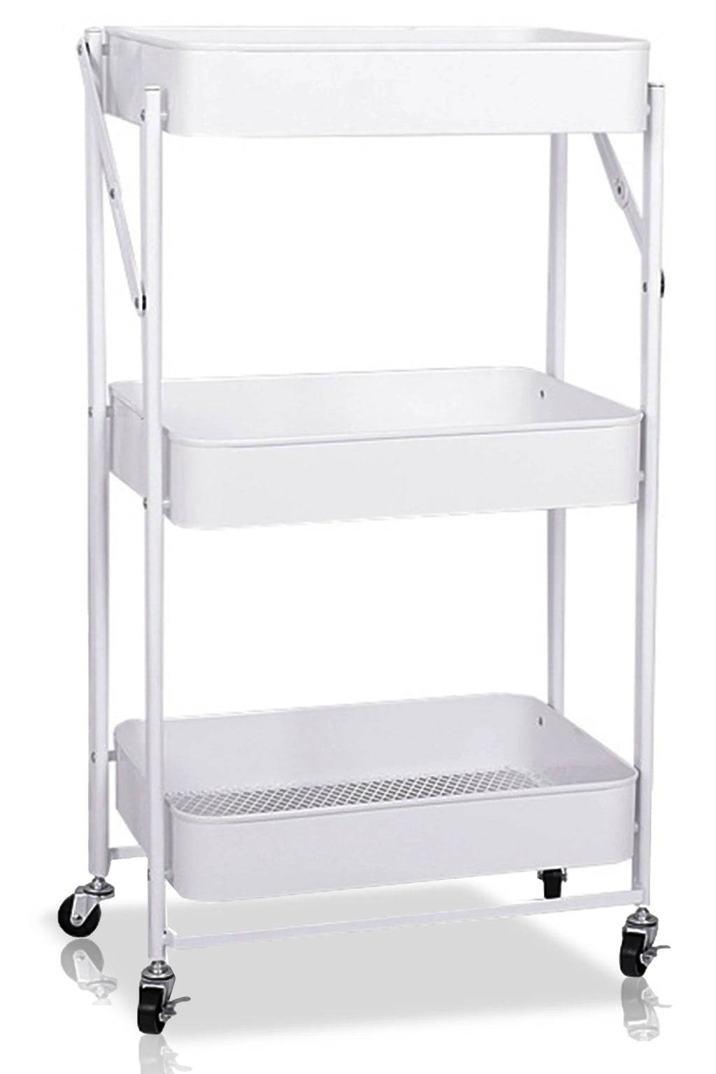 Mobile Storage Rolling Metal Multi-Function Office Folding Tier Utility 3 Foldable Rolling Storage Wheels, Cart Organizer With Cart Home for Utility Craft Cart Shelves Cart Library