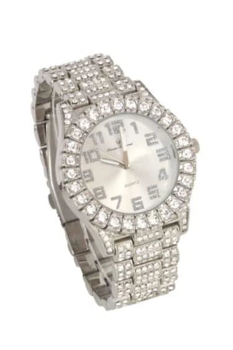 Set Wristwatch Set - (24") The Raymond Iced Cross Bracelet & Choose Shiny Tennis Out Be Out Quartz 3pc Necklace Cuban SLV ZZ Mens Luxury w/Diamond Blinged - Charles Lit Dial ST10327AR Matching