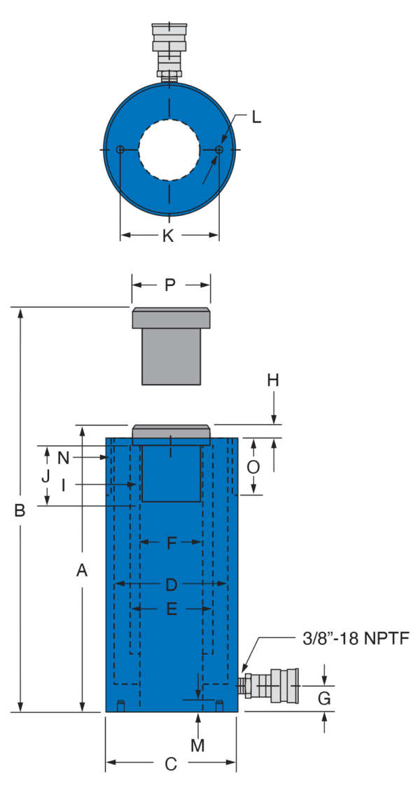 Stroke Acting Single Ton 6.00" Cylinder, Freedom Hydraulics SHS306 Hole 30 Hollow -