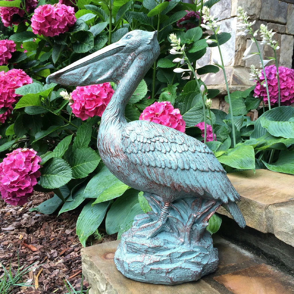 Coastal in. Bronze Beach Statue Nautical Rock Pelican 20 Patina on Homestyles