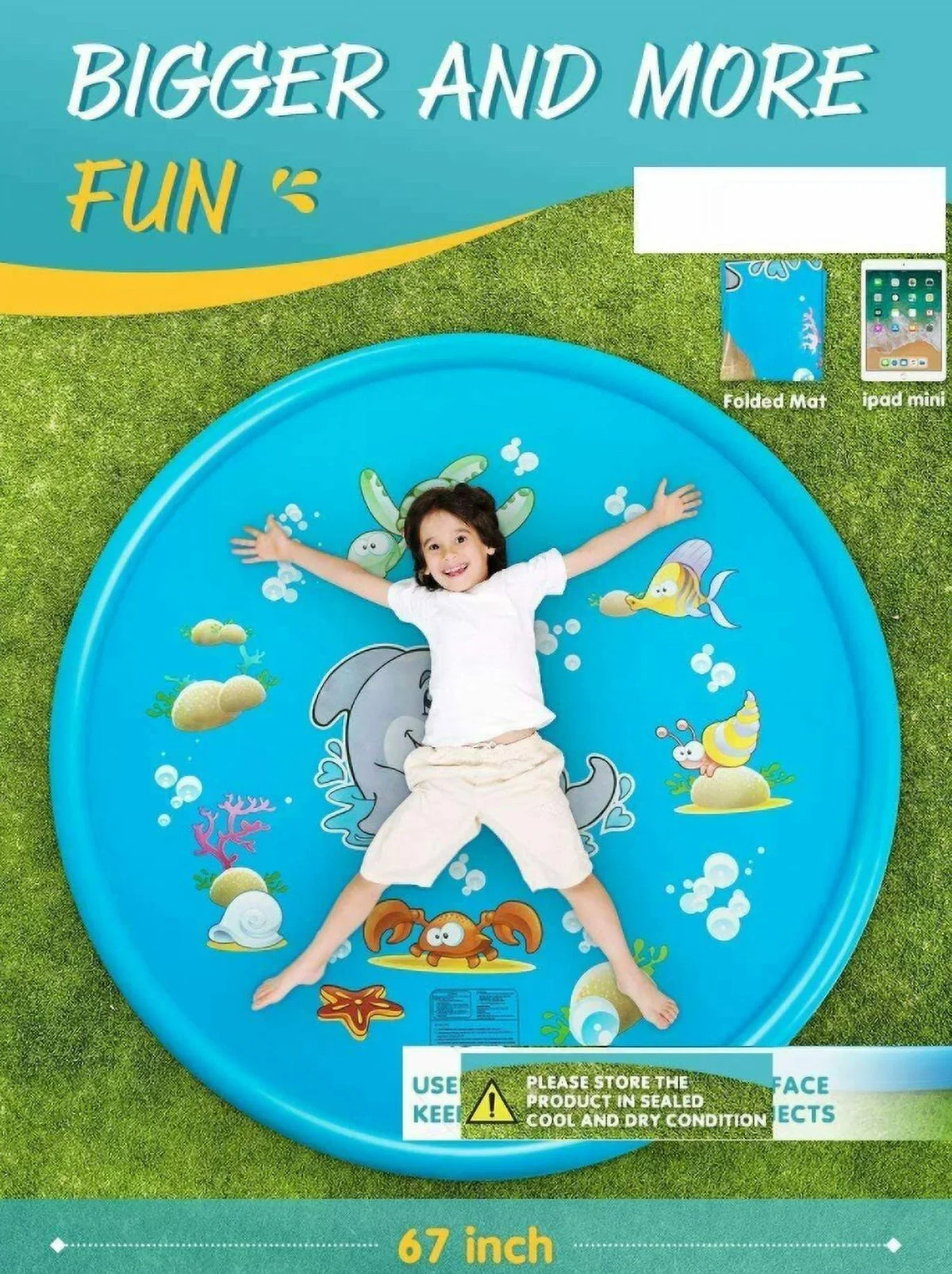 Mat Summer Sprinkler liquid Kids Play Inflatable Game 68" Splash exterior Pad