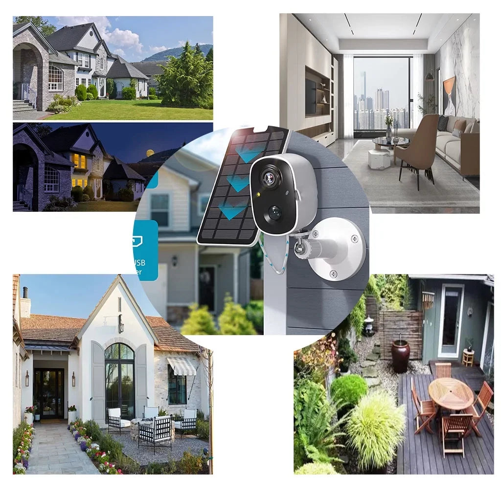 Surveillance exterior, Camera Powe 2-Way Siren Night Detection, Camera, Security Wireless 1080P Motion Color Solar Waterproof Vision WiFi Storage,IP65 Alarm,Cloud/SD Battery Audio,